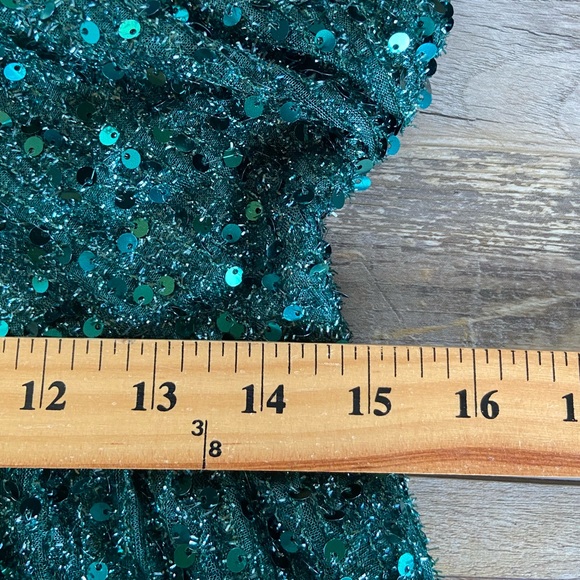 Faeriesty Sequin Gown Dress Size L Green One Shoulder Prom Weeding Dress Pleated - Picture 10 of 14